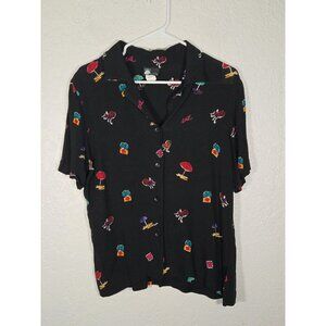 First Option Vintage Black Button Down Novelty Umbrella Chair Shirt Medium